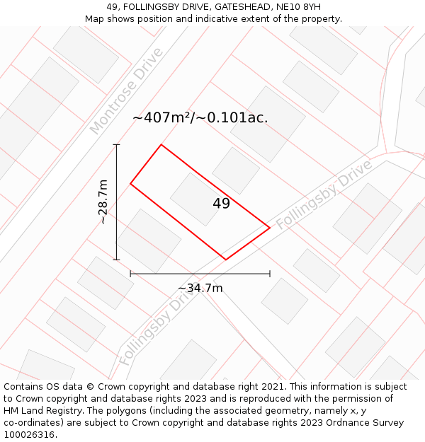 49, FOLLINGSBY DRIVE, GATESHEAD, NE10 8YH: Plot and title map