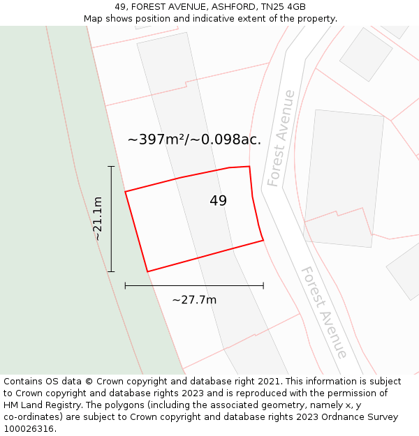 49, FOREST AVENUE, ASHFORD, TN25 4GB: Plot and title map