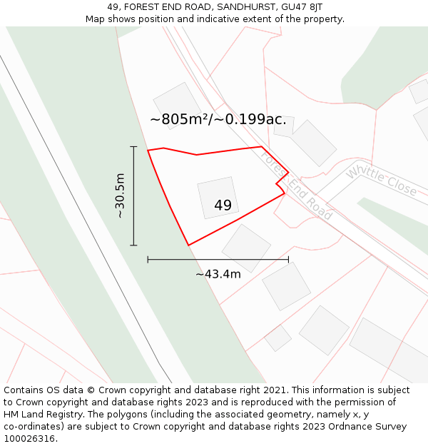 49, FOREST END ROAD, SANDHURST, GU47 8JT: Plot and title map