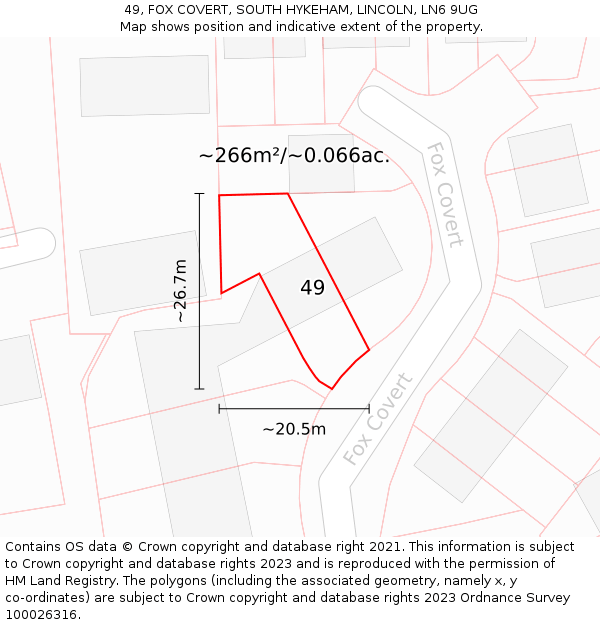 49, FOX COVERT, SOUTH HYKEHAM, LINCOLN, LN6 9UG: Plot and title map