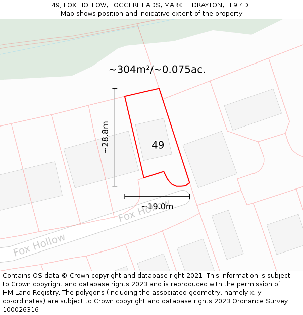 49, FOX HOLLOW, LOGGERHEADS, MARKET DRAYTON, TF9 4DE: Plot and title map