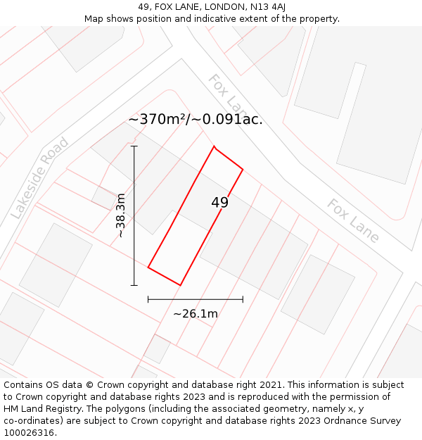 49, FOX LANE, LONDON, N13 4AJ: Plot and title map