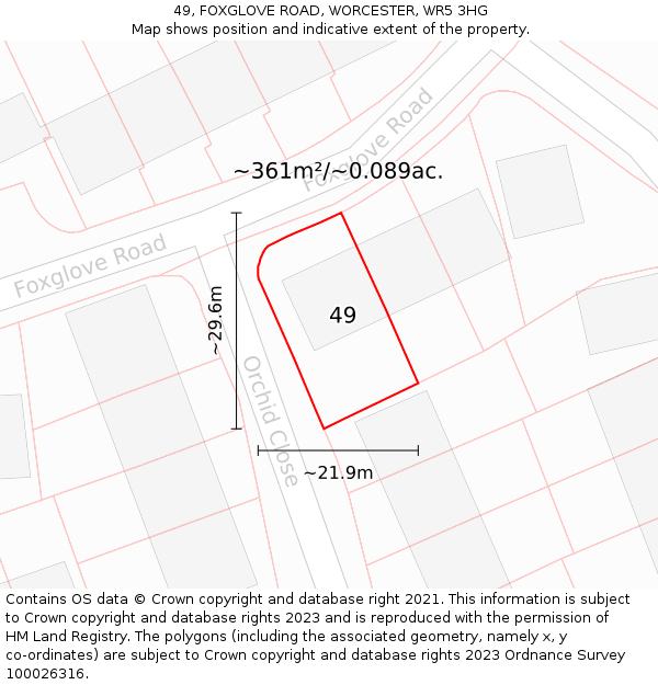 49, FOXGLOVE ROAD, WORCESTER, WR5 3HG: Plot and title map