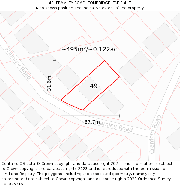 49, FRAMLEY ROAD, TONBRIDGE, TN10 4HT: Plot and title map