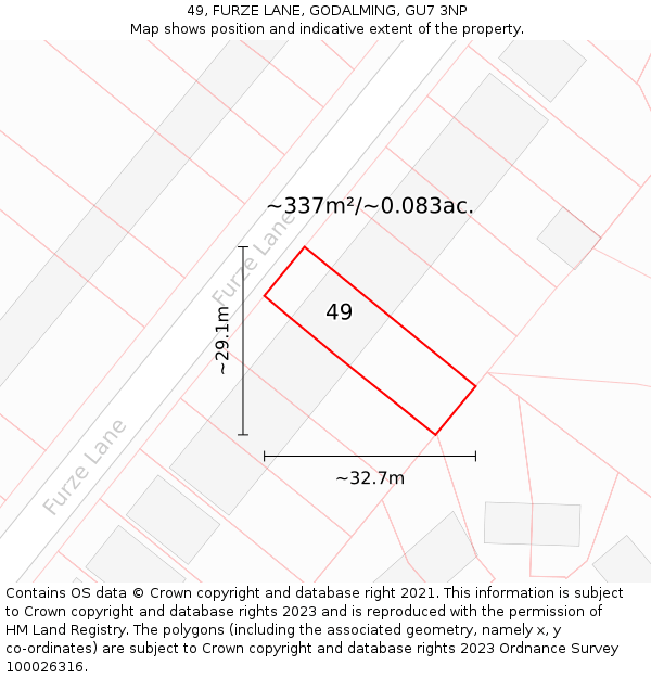 49, FURZE LANE, GODALMING, GU7 3NP: Plot and title map