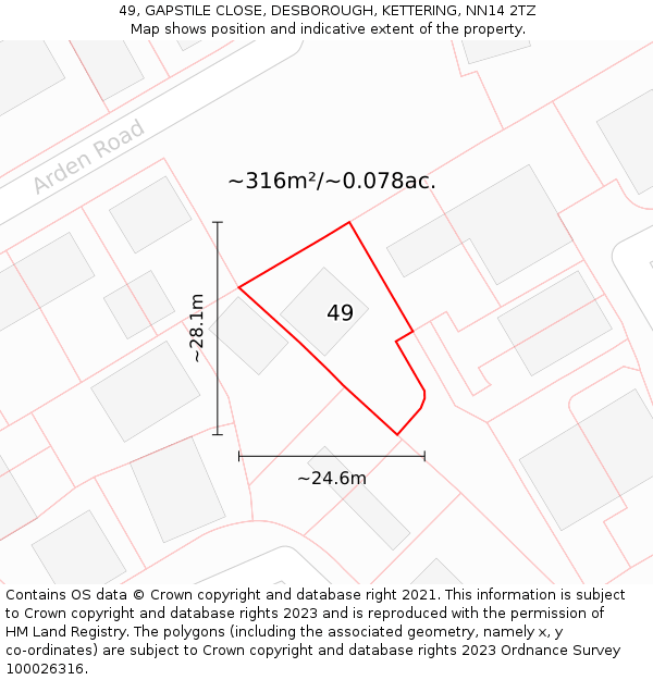 49, GAPSTILE CLOSE, DESBOROUGH, KETTERING, NN14 2TZ: Plot and title map