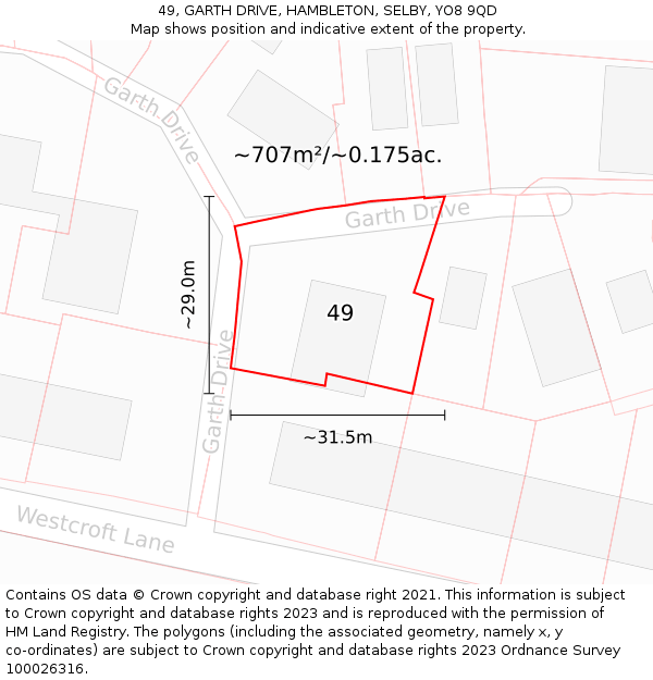 49, GARTH DRIVE, HAMBLETON, SELBY, YO8 9QD: Plot and title map