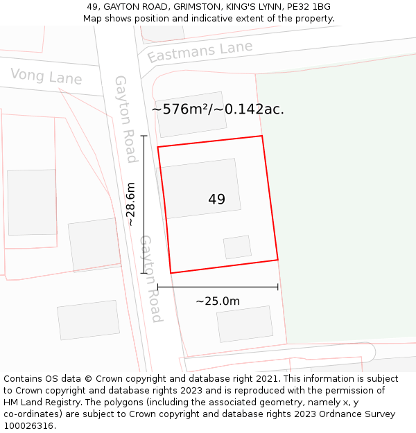 49, GAYTON ROAD, GRIMSTON, KING'S LYNN, PE32 1BG: Plot and title map