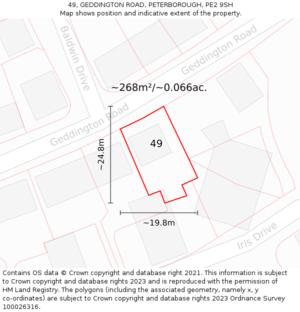 49, GEDDINGTON ROAD, PETERBOROUGH, PE2 9SH: Plot and title map