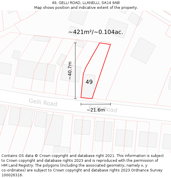 49, GELLI ROAD, LLANELLI, SA14 9AB: Plot and title map