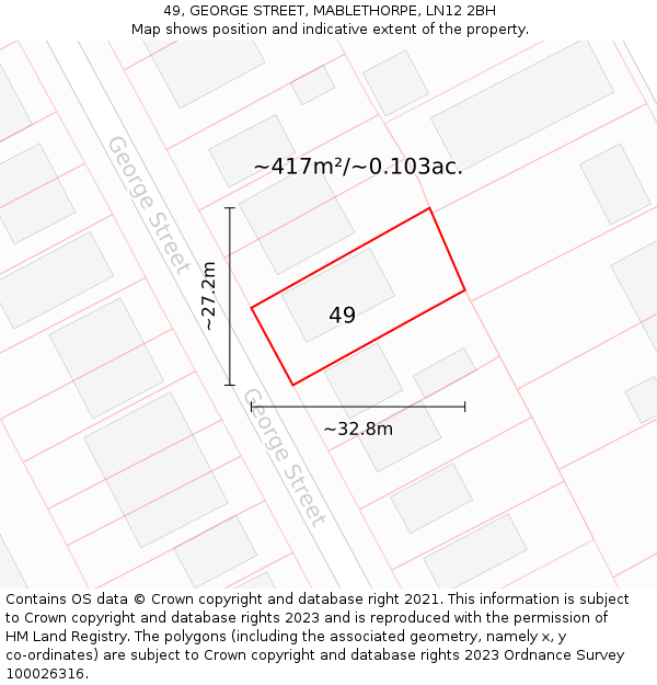 49, GEORGE STREET, MABLETHORPE, LN12 2BH: Plot and title map