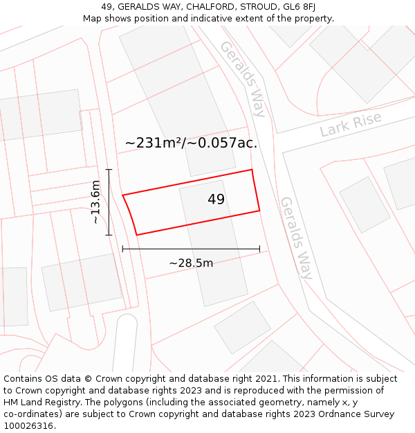 49, GERALDS WAY, CHALFORD, STROUD, GL6 8FJ: Plot and title map