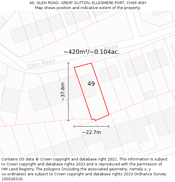 49, GLEN ROAD, GREAT SUTTON, ELLESMERE PORT, CH66 4NH: Plot and title map