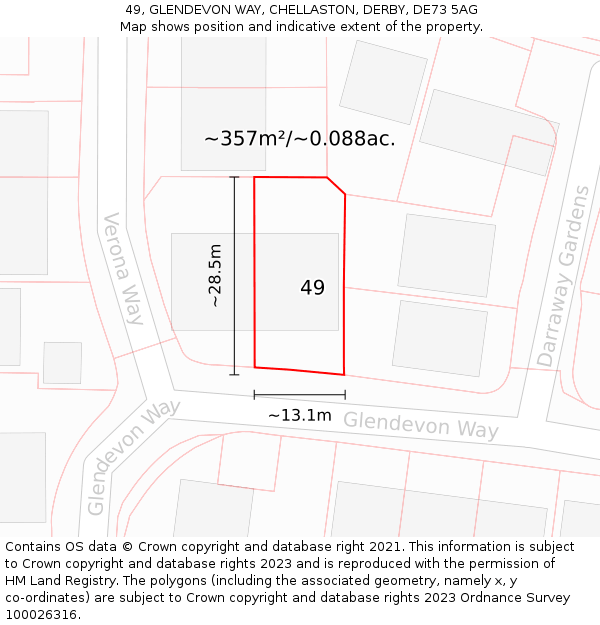 49, GLENDEVON WAY, CHELLASTON, DERBY, DE73 5AG: Plot and title map