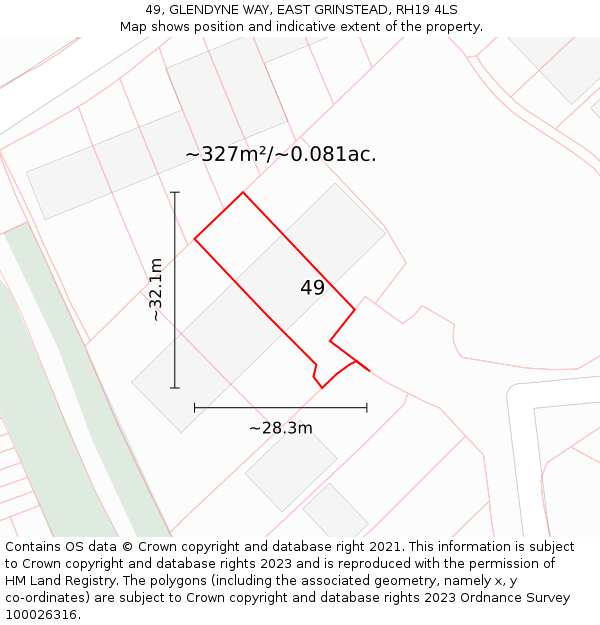 49, GLENDYNE WAY, EAST GRINSTEAD, RH19 4LS: Plot and title map