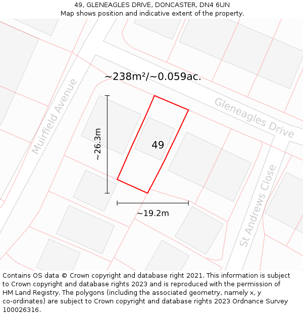 49, GLENEAGLES DRIVE, DONCASTER, DN4 6UN: Plot and title map