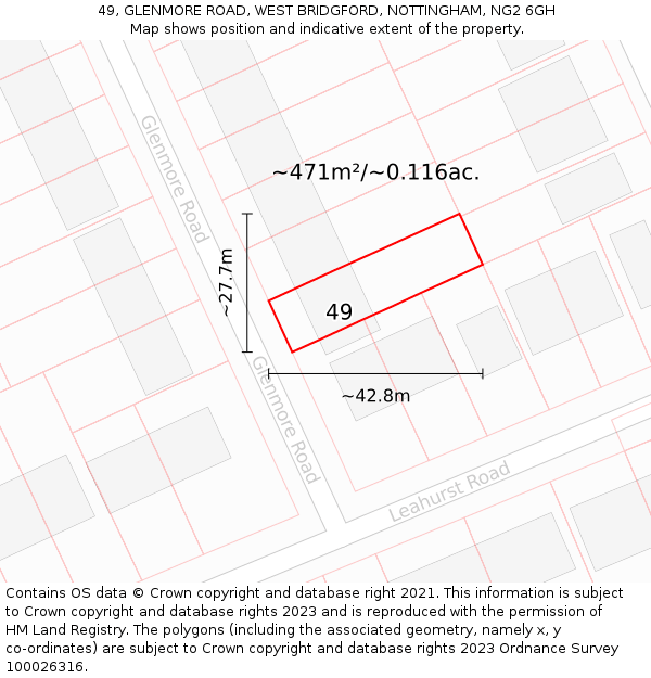 49, GLENMORE ROAD, WEST BRIDGFORD, NOTTINGHAM, NG2 6GH: Plot and title map