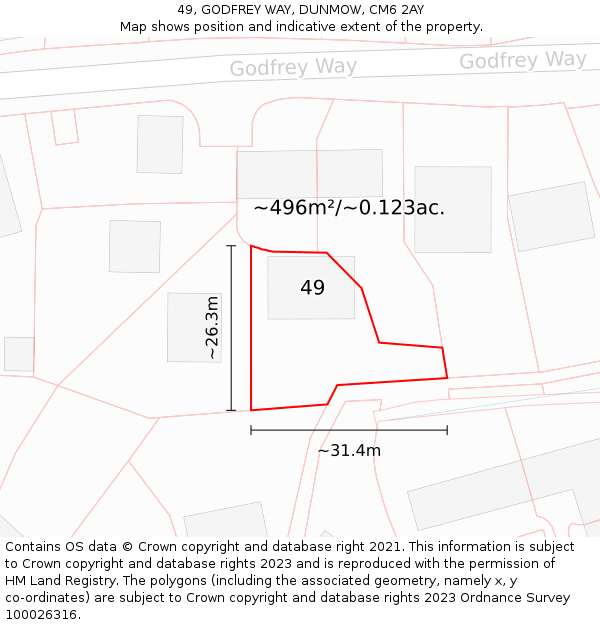 49, GODFREY WAY, DUNMOW, CM6 2AY: Plot and title map