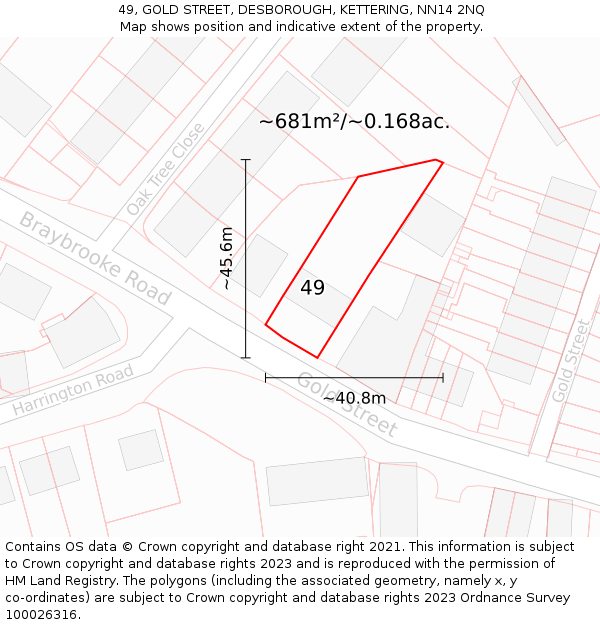 49, GOLD STREET, DESBOROUGH, KETTERING, NN14 2NQ: Plot and title map