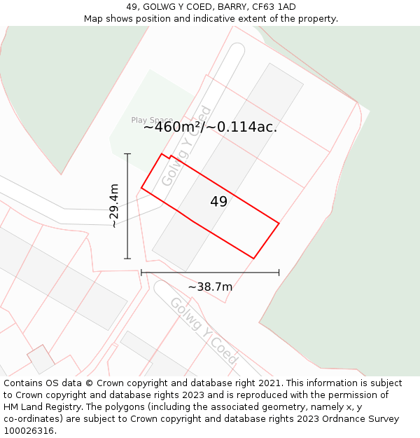 49, GOLWG Y COED, BARRY, CF63 1AD: Plot and title map