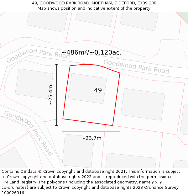 49, GOODWOOD PARK ROAD, NORTHAM, BIDEFORD, EX39 2RR: Plot and title map