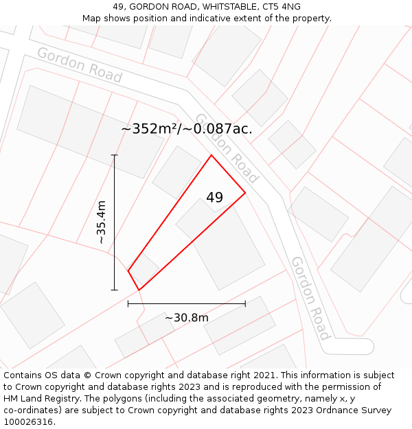 49, GORDON ROAD, WHITSTABLE, CT5 4NG: Plot and title map