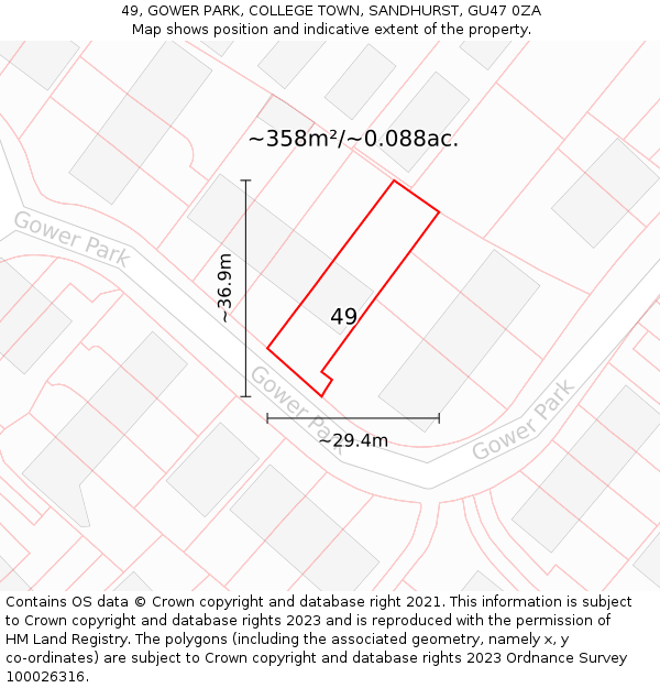 49, GOWER PARK, COLLEGE TOWN, SANDHURST, GU47 0ZA: Plot and title map