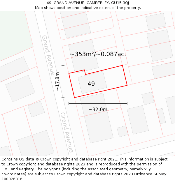 49, GRAND AVENUE, CAMBERLEY, GU15 3QJ: Plot and title map