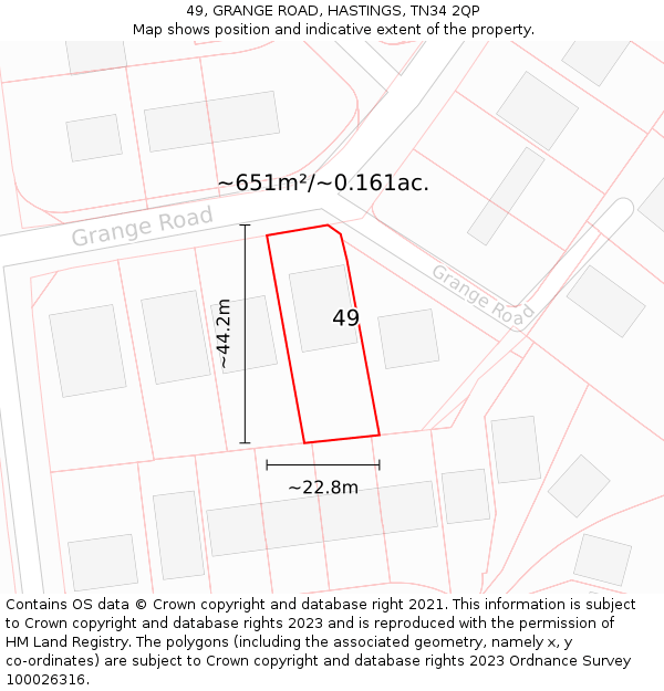 49, GRANGE ROAD, HASTINGS, TN34 2QP: Plot and title map