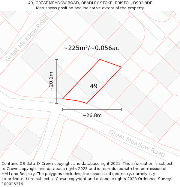 49, GREAT MEADOW ROAD, BRADLEY STOKE, BRISTOL, BS32 8DE: Plot and title map