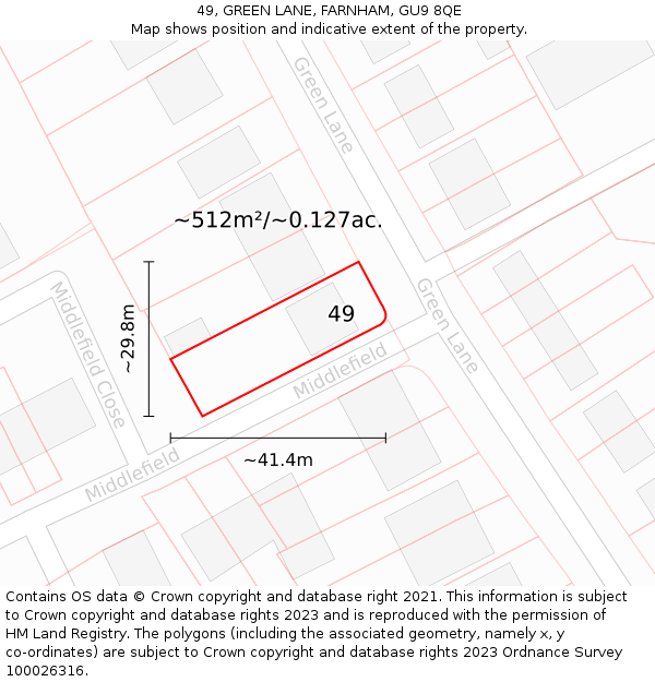 49, GREEN LANE, FARNHAM, GU9 8QE: Plot and title map