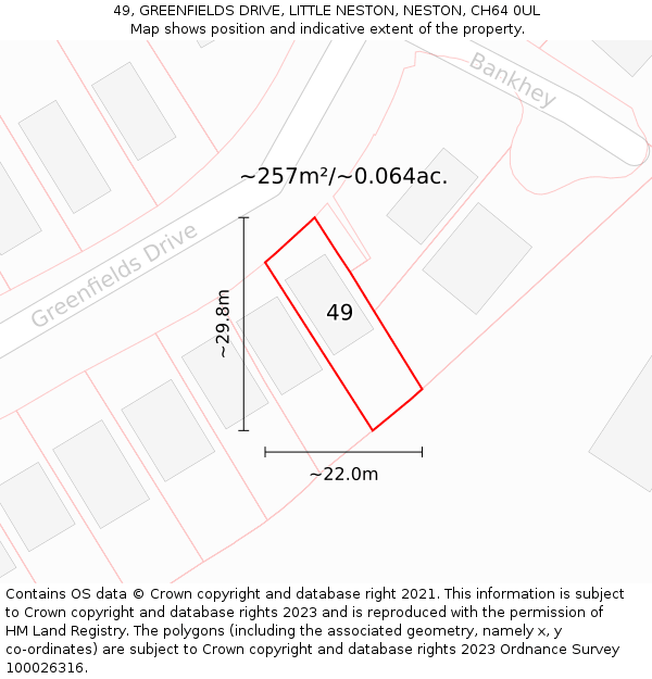 49, GREENFIELDS DRIVE, LITTLE NESTON, NESTON, CH64 0UL: Plot and title map