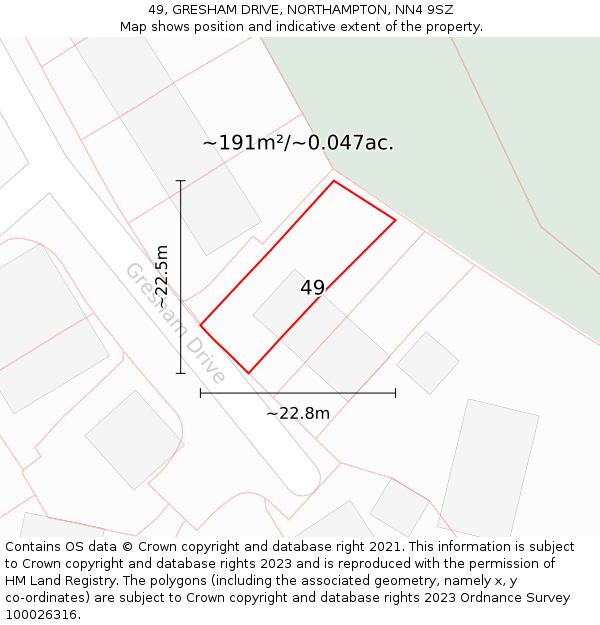 49, GRESHAM DRIVE, NORTHAMPTON, NN4 9SZ: Plot and title map