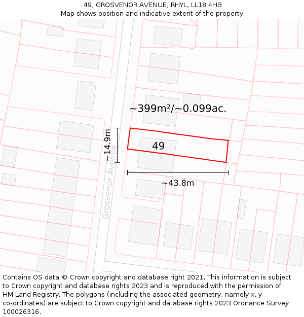 49, GROSVENOR AVENUE, RHYL, LL18 4HB: Plot and title map