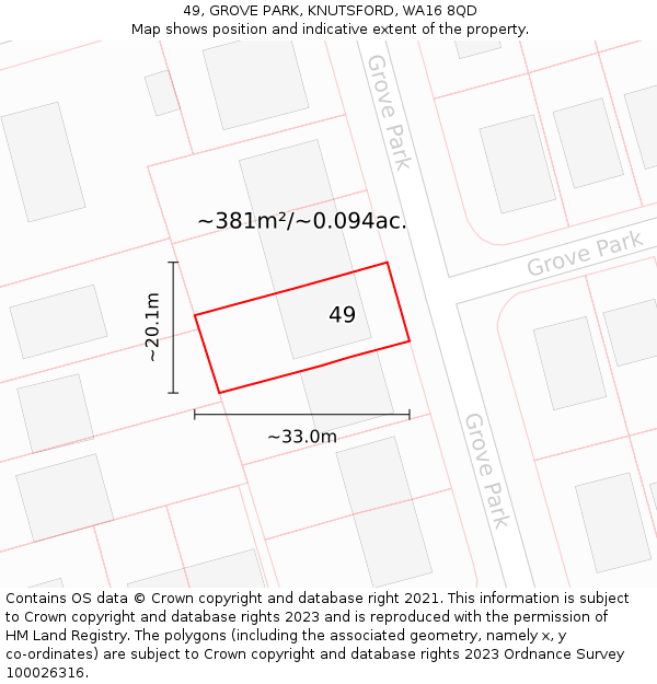 49, GROVE PARK, KNUTSFORD, WA16 8QD: Plot and title map