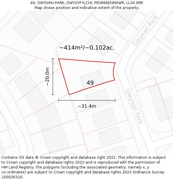 49, GWYNAN PARK, DWYGYFYLCHI, PENMAENMAWR, LL34 6RR: Plot and title map