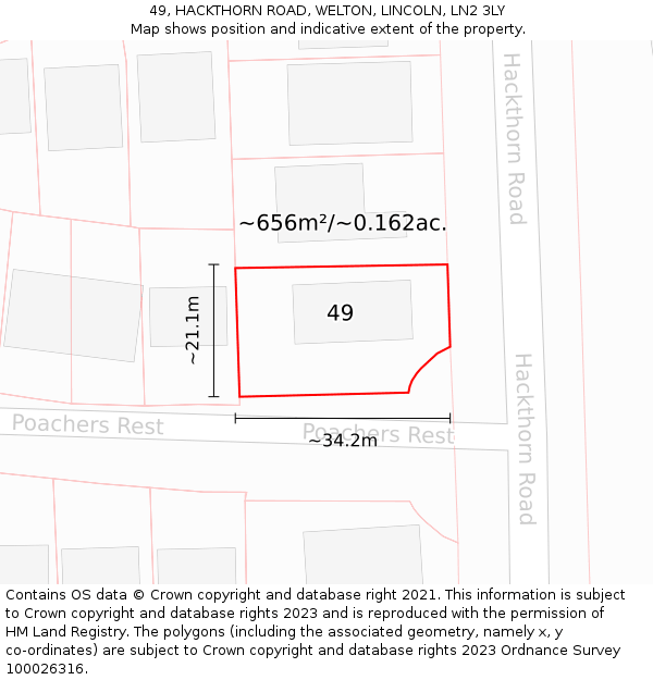 49, HACKTHORN ROAD, WELTON, LINCOLN, LN2 3LY: Plot and title map