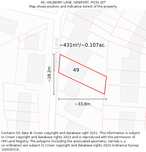 49, HALBERRY LANE, NEWPORT, PO30 2ET: Plot and title map