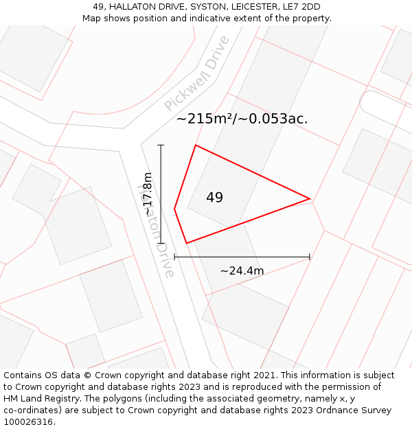 49, HALLATON DRIVE, SYSTON, LEICESTER, LE7 2DD: Plot and title map