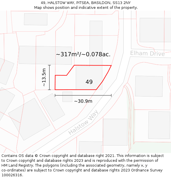 49, HALSTOW WAY, PITSEA, BASILDON, SS13 2NY: Plot and title map