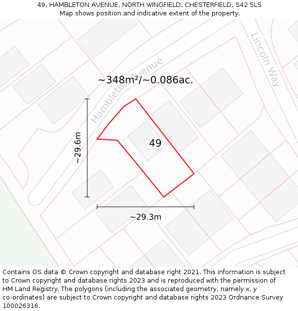 49, HAMBLETON AVENUE, NORTH WINGFIELD, CHESTERFIELD, S42 5LS: Plot and title map