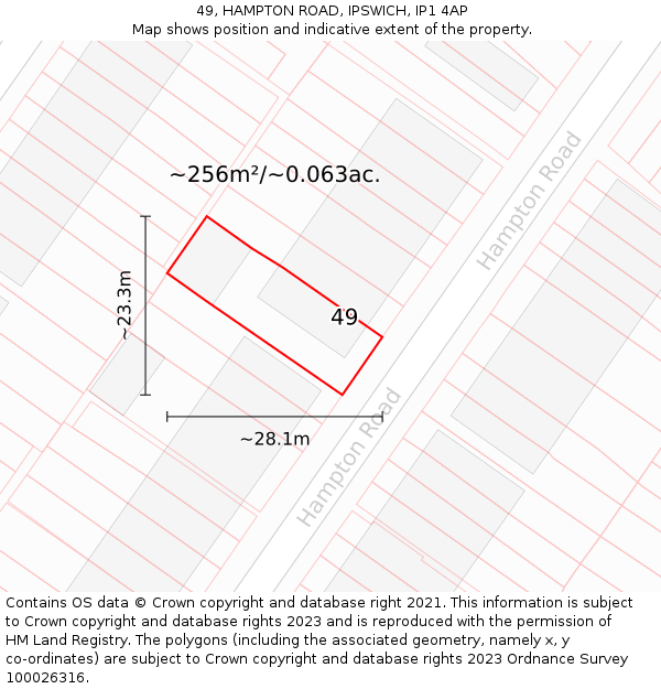 49, HAMPTON ROAD, IPSWICH, IP1 4AP: Plot and title map