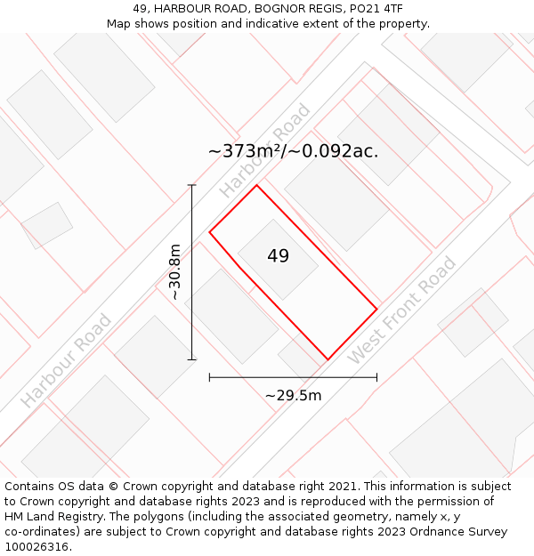 49, HARBOUR ROAD, BOGNOR REGIS, PO21 4TF: Plot and title map