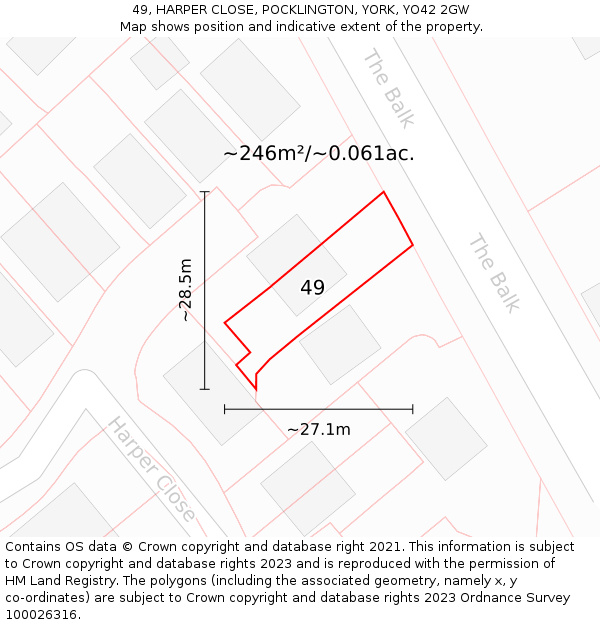 49, HARPER CLOSE, POCKLINGTON, YORK, YO42 2GW: Plot and title map