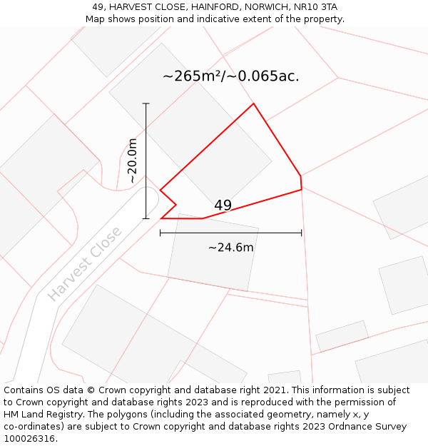 49, HARVEST CLOSE, HAINFORD, NORWICH, NR10 3TA: Plot and title map