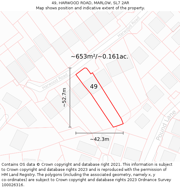 49, HARWOOD ROAD, MARLOW, SL7 2AR: Plot and title map