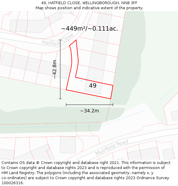 49, HATFIELD CLOSE, WELLINGBOROUGH, NN8 3FF: Plot and title map