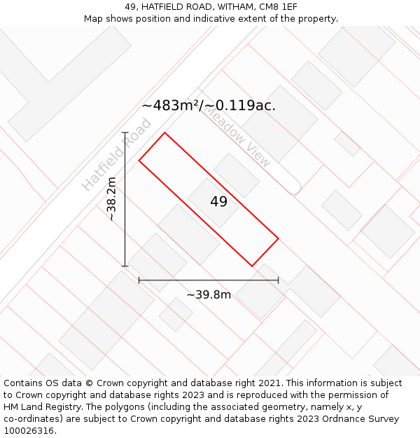 49, HATFIELD ROAD, WITHAM, CM8 1EF: Plot and title map