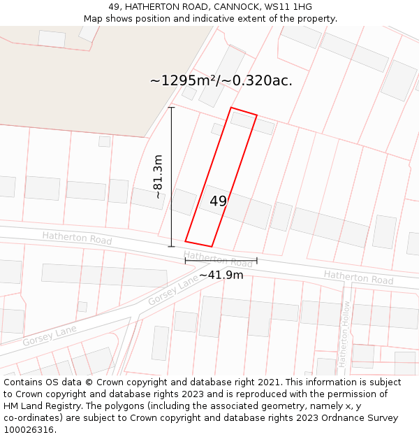 49, HATHERTON ROAD, CANNOCK, WS11 1HG: Plot and title map