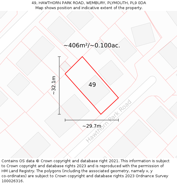 49, HAWTHORN PARK ROAD, WEMBURY, PLYMOUTH, PL9 0DA: Plot and title map